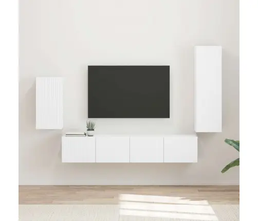 Tv Spintelių Komplektas 4 Pcs Balta Apdirbta Mediena