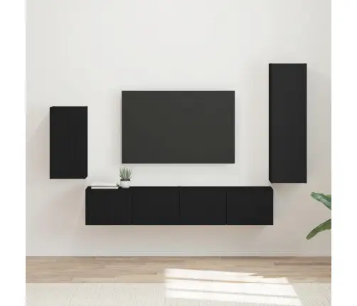 Tv Skapīšu Komplekts 3 Pcs Melna Inženierijas Koks Vidaxl