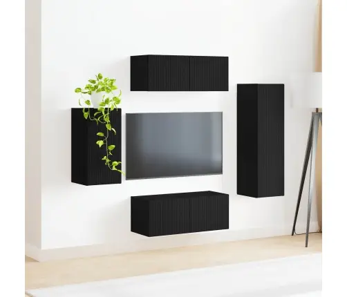 Tv Skapīšu Komplekts 3 Pcs Melna Inženierijas Koks Vidaxl