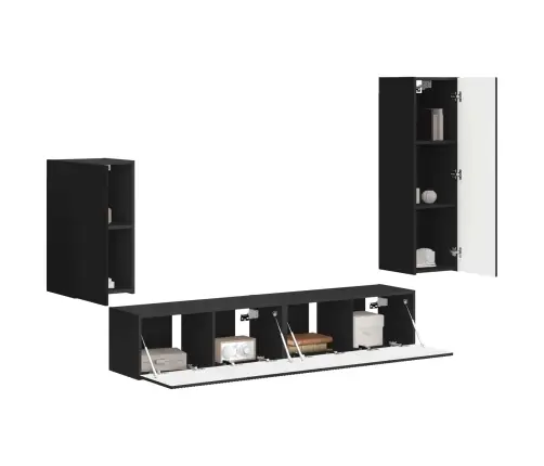 Tv Skapīšu Komplekts 3 Pcs Melna Inženierijas Koks Vidaxl