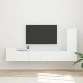 Tv Spintelių Komplektas 3 Pcs Balta Apdirbta Mediena