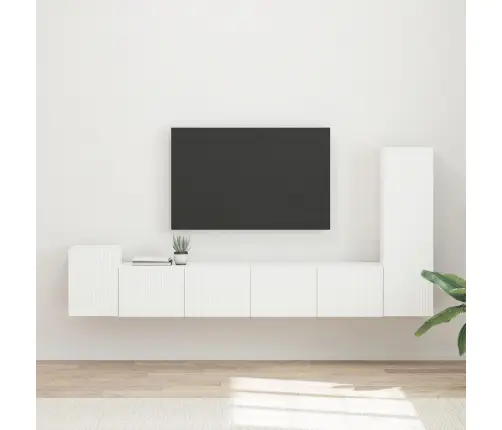 Tv Spintelių Komplektas 3 Pcs Balta Apdirbta Mediena