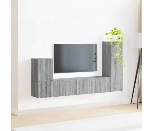 Tv Spintelių Komplektas 3 Pcs Pilkas Sonoma Apdirbta Mediena