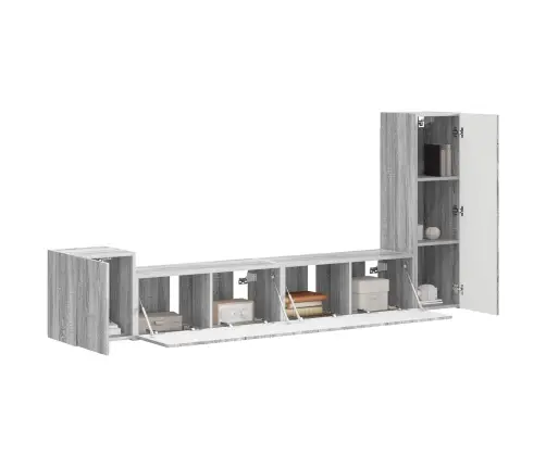 Tv Spintelių Komplektas 3 Pcs Pilkas Sonoma Apdirbta Mediena