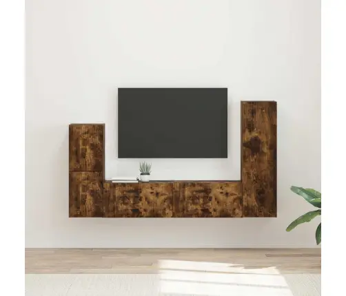 Tv Skapīšu Komplekts 4 Pcs Dūmaka Ozols Inženierijas Koks Vidaxl