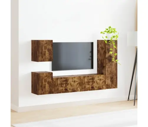 Tv Skapīšu Komplekts 4 Pcs Dūmaka Ozols Inženierijas Koks Vidaxl