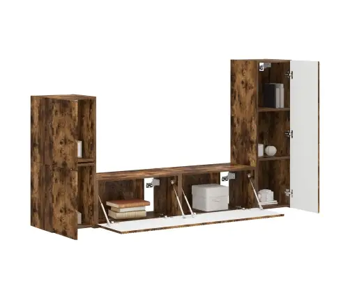 Tv Skapīšu Komplekts 4 Pcs Dūmaka Ozols Inženierijas Koks Vidaxl