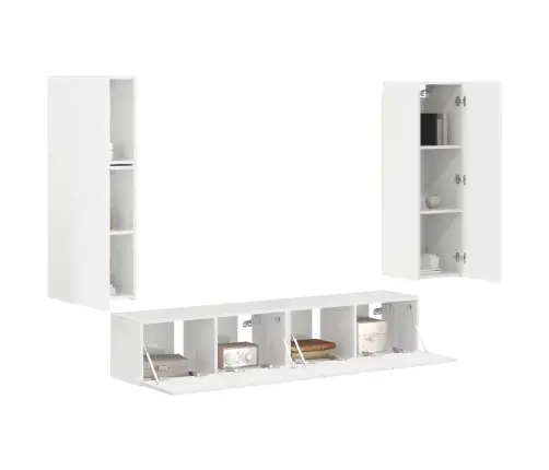 Tv Spintelių Komplektas 4 Pcs Aukštai Blizganti Balta