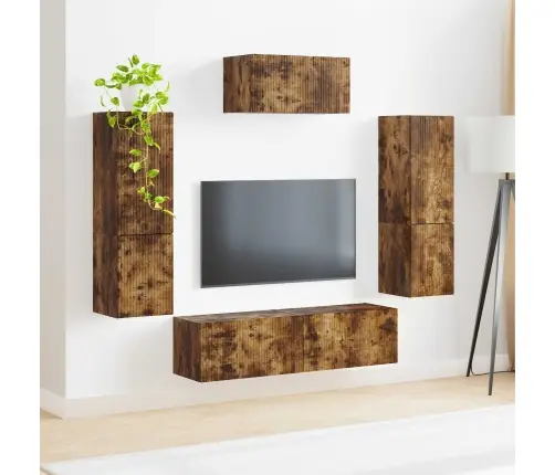 Tv Spintelių Komplektas 4 Pcs Rūkyta Ąžuolas Apdirbta Mediena