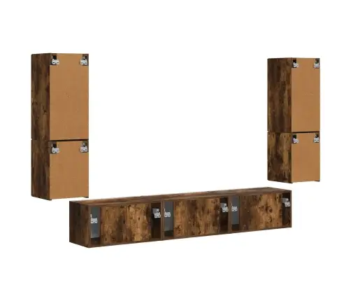 Tv Spintelių Komplektas 4 Pcs Rūkyta Ąžuolas Apdirbta Mediena