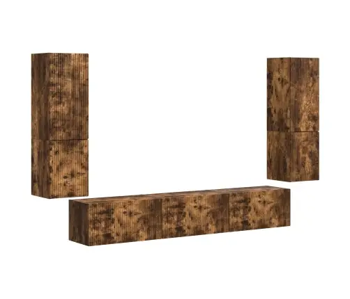 Tv Spintelių Komplektas 4 Pcs Rūkyta Ąžuolas Apdirbta Mediena