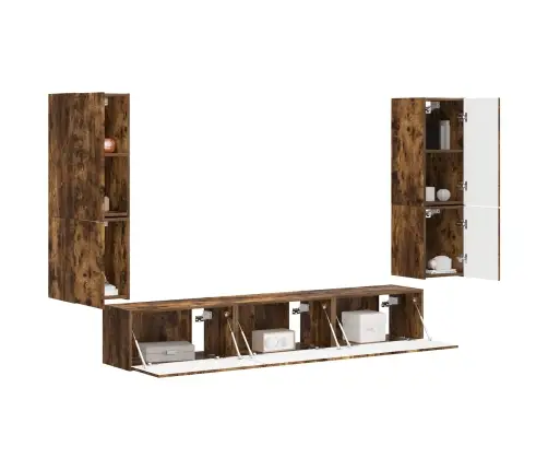 Tv Spintelių Komplektas 4 Pcs Rūkyta Ąžuolas Apdirbta Mediena