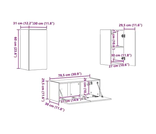 Telerikapi Komplekt 6 Pcs Suitsetatud Tamm Tehispuit