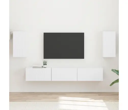 Tv Spintelių Komplektas 3 Pcs Balta Apdirbta Mediena