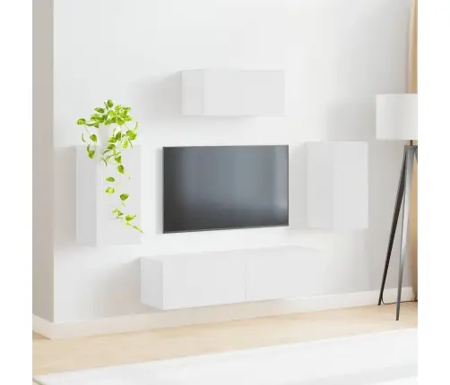 Tv Spintelių Komplektas 3 Pcs Balta Apdirbta Mediena