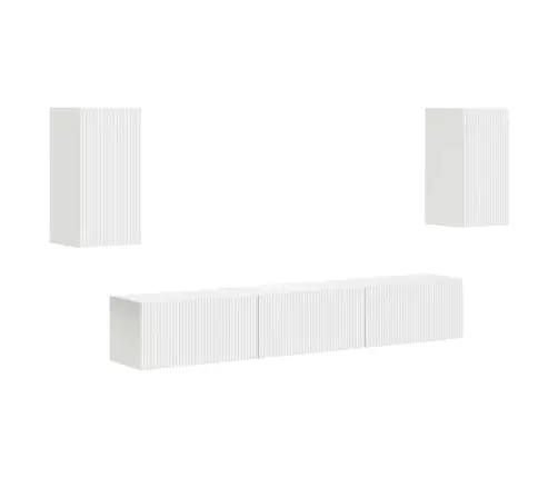 Tv Spintelių Komplektas 3 Pcs Balta Apdirbta Mediena