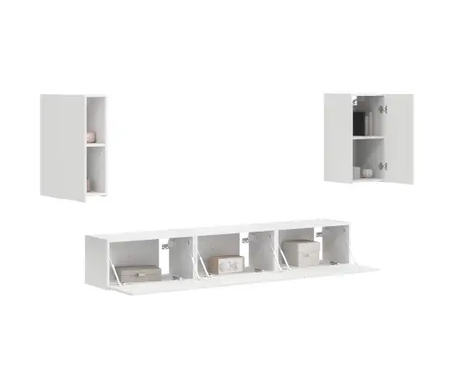 Tv Spintelių Komplektas 3 Pcs Balta Apdirbta Mediena