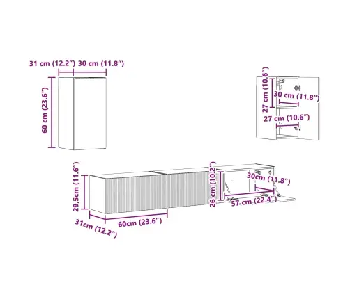 Telerikapi Komplekt Seinale Kinnitatav 3 Pcs Must Tehispuit