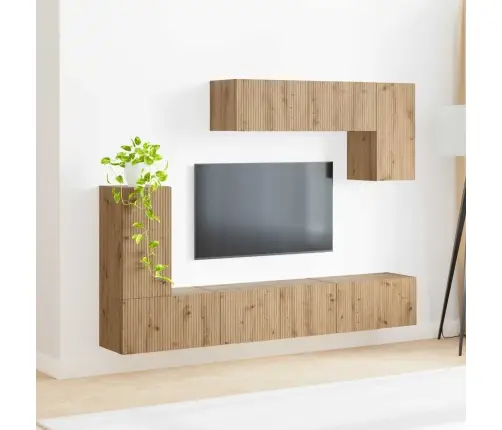 Tv Skapīšu Komplekts 4 Pcs Dūmaka Ozols Inženierijas Koks Vidaxl