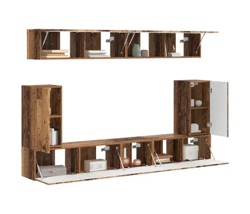 Tv Spintelių Komplektas 5 Pcs Senas Medis Apdirbta Mediena