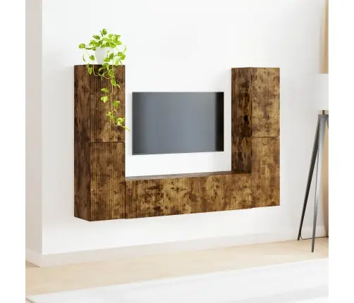 Tv Spintelių Komplektas 6 Pcs Rūkyta Ąžuolas Apdirbta Mediena