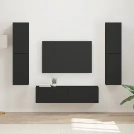 Tv Skapīšu Komplekts 6 Pcs Melna Inženierijas Koks Vidaxl