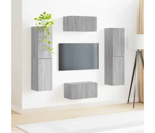 Tv Spintelių Komplektas 6 Pcs Pilkas Sonoma Apdirbta Mediena