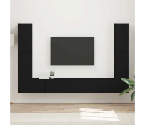 Tv Spintelių Komplektas 8 Pcs Juoda Apdirbta Mediena