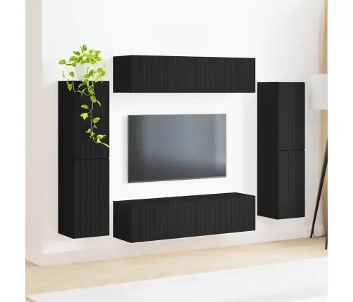 Tv Spintelių Komplektas 8 Pcs Juoda Apdirbta Mediena