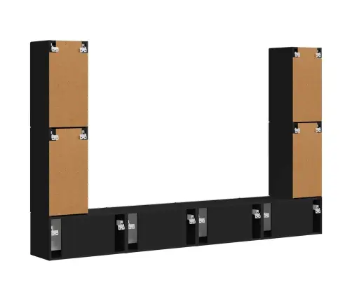 Tv Spintelių Komplektas 8 Pcs Juoda Apdirbta Mediena