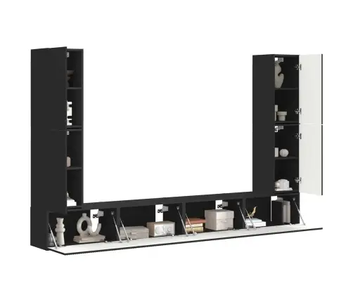 Tv Spintelių Komplektas 8 Pcs Juoda Apdirbta Mediena