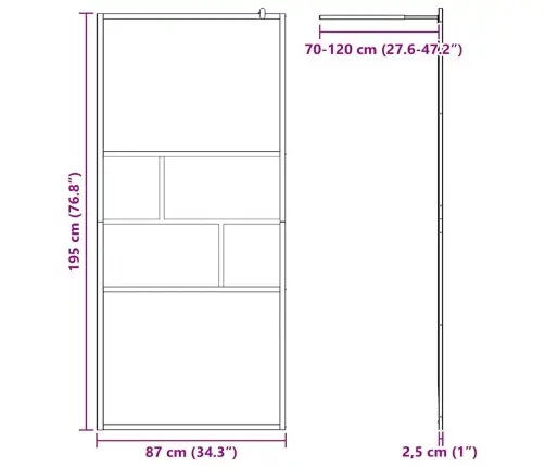Ieejas Dušas Siena Melna 80 X 195 X 0.5 Cm Stikls Un Alumīnijs Vidaxl