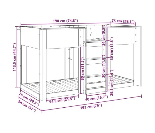 Divguļamā Gulta Bērniem Vecs Koks 75 X 190 Cm Inženierijas Koks Vidaxl