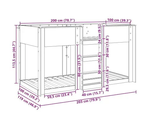 Divguļamā Gulta Bērniem Vecs Koks 100 X 200 Cm Vidaxl