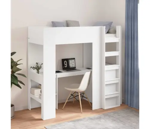 Divstāvu Gultas Rāmis Ar Galdu Balts 100 X 200 Cm Vidaxl