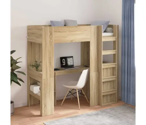 Divstāvu Gultas Rāmis Ar Galdu Sonoma Ozols 100 X 200 Cm Vidaxl