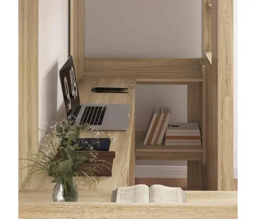 Divstāvu Gultas Rāmis Ar Galdu Sonoma Ozols 100 X 200 Cm Vidaxl