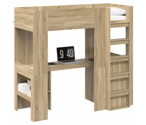 Divstāvu Gultas Rāmis Ar Galdu Sonoma Ozols 100 X 200 Cm Vidaxl