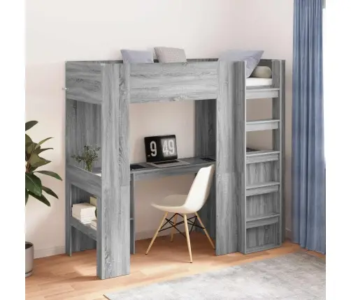 Dviaukštės Lovos Rėmas Su Stalu Pilkas Sonoma 75 X 190 Cm