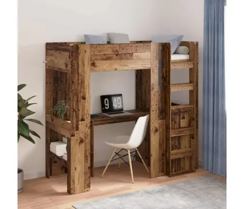 Dviaukštės Lovos Rėmas Su Stalu Senas Medis 75 X 190 Cm