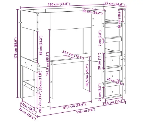 Divstāvu Gultas Rāmis Ar Galdu Vecs Koks 100 X 200 Cm Vidaxl