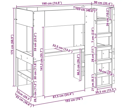 Divstāvu Gultas Rāmis Ar Galdu Melns Ozolkoks 100 X 200 Cm Vidaxl