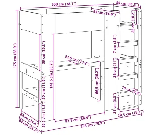 Narivoodi Raam Lauaga Suitsetatud Tamm 80 X 200 Cm Tehispuit