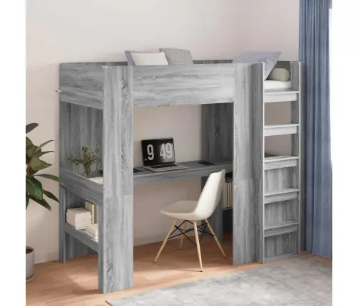 Divstāvu Gultas Rāmis Ar Galdu Ar Uzglabāšanu Inženierijas Koks Vidaxl