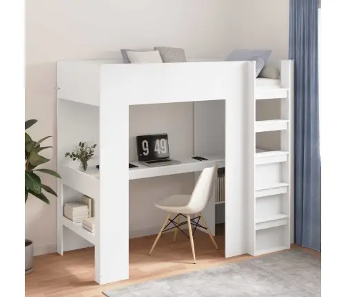 Dviaukštės Lovos Rėmas Su Stalu Su Saugykla Balta 90 X 200 Cm