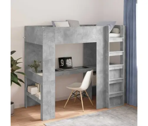 Divstāvu Gultas Rāmis Ar Galdu Betona Pelēks 100 X 200 Cm Vidaxl