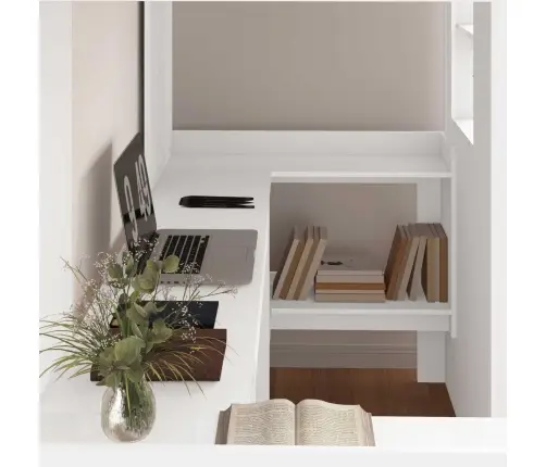 Dviaukštės Lovos Rėmas Su Stalu Su Saugykla Balta 98.5 X 200 Cm