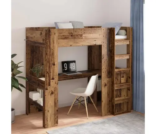 Dviaukštės Lovos Rėmas Su Stalu Senas Medis 98.5 X 200 Cm