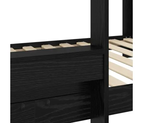 Vaikų Dvigulė Lova Juodas Ąžuolas 100 X 200 Cm Apdirbta Mediena