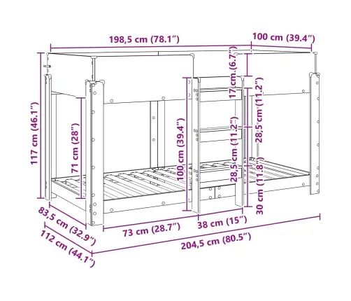Divguļamā Gulta Bērniem Ar Matraci Vecs Koks 100 X 200 Cm Vidaxl